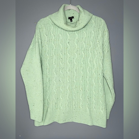 Talbots Sweater Womens XL Green Cable Knit Cowl Turtleneck Cotton Blend Casual - Picture 8 of 9